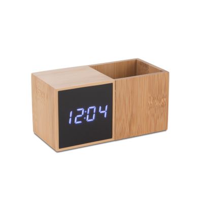 Desk clock with organizer BAMBOO Brown