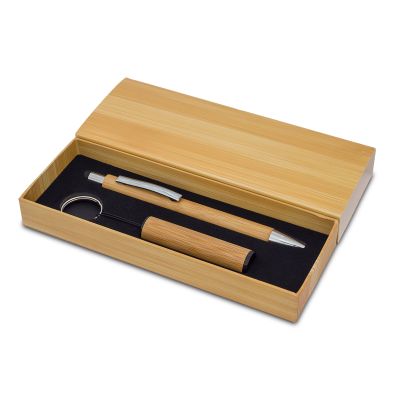 PELAK bamboo pen and torch keychain in a gift box, beige