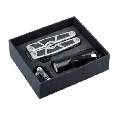 SURVIVOR set of tools and flashlight,  black