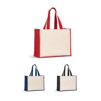 HELSINQUE COLOUR. Platnena torba (320 g/m²) s dnom i bočnim dijelovima od laminirane jute (350 g/m²) u boji